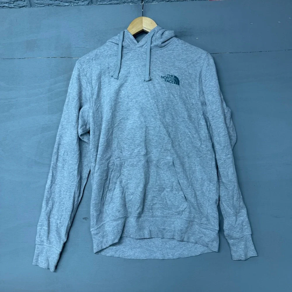 The North Face Mens Heather Gray Green Box‎ Logo Pullover Hoodie Small 4978